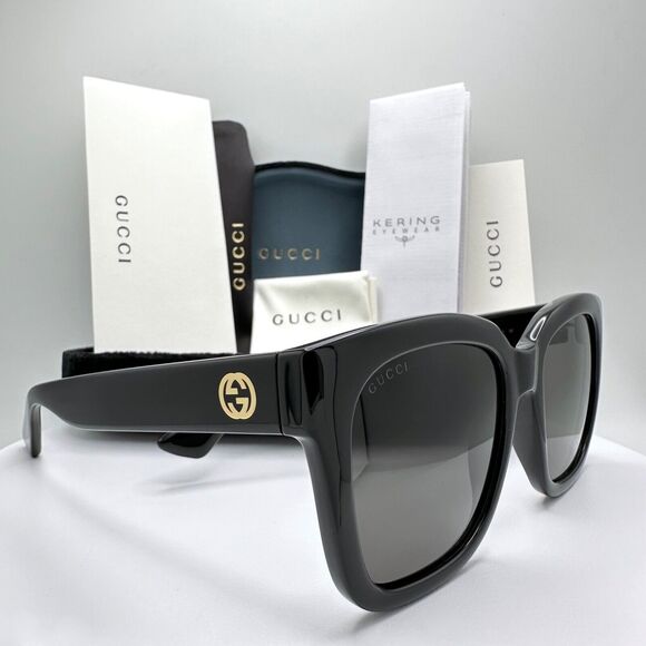 New Gucci Sunglasses Black Square Gold Interlocking GG Logo main image 2